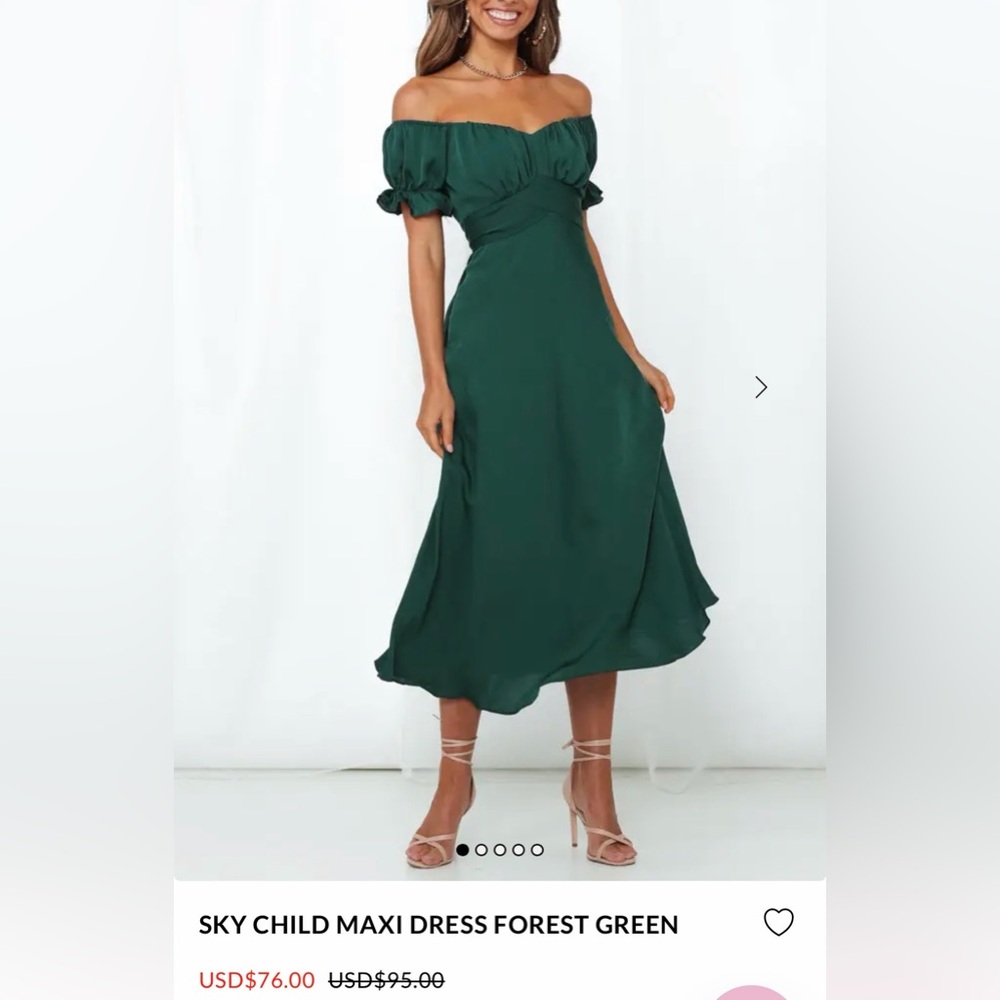 Hello Molly Forest Green Off-Shoulder Midi Dress